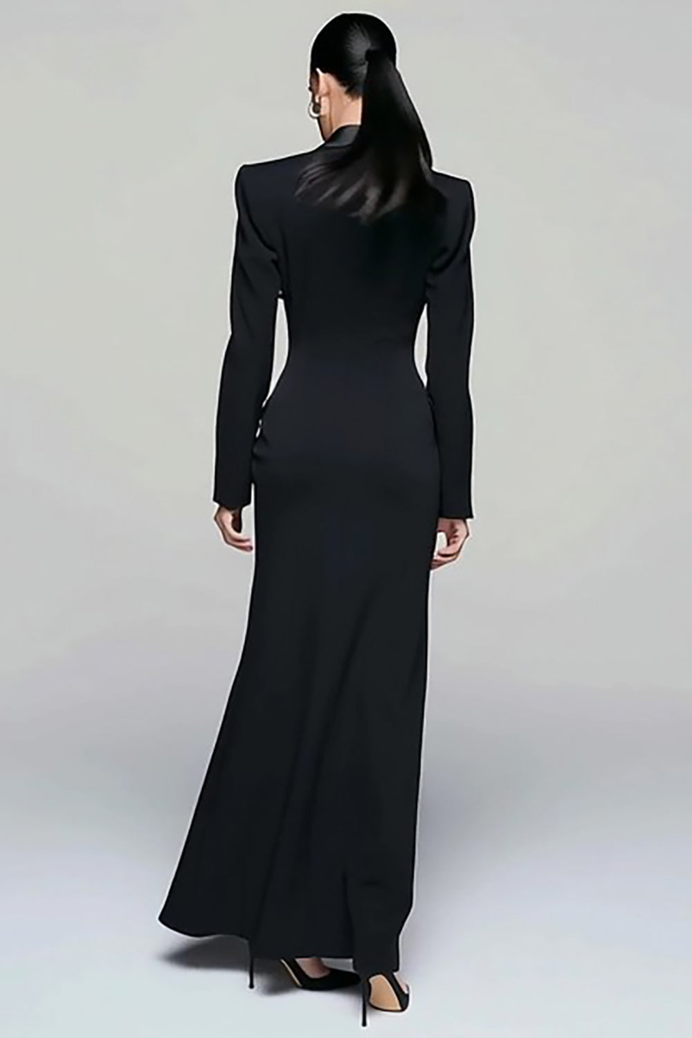 Black Peak Lapel Double Breasted Blazer Dress With Slit
