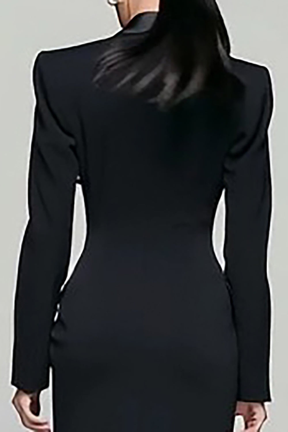 Black Peak Lapel Double Breasted Blazer Dress With Slit