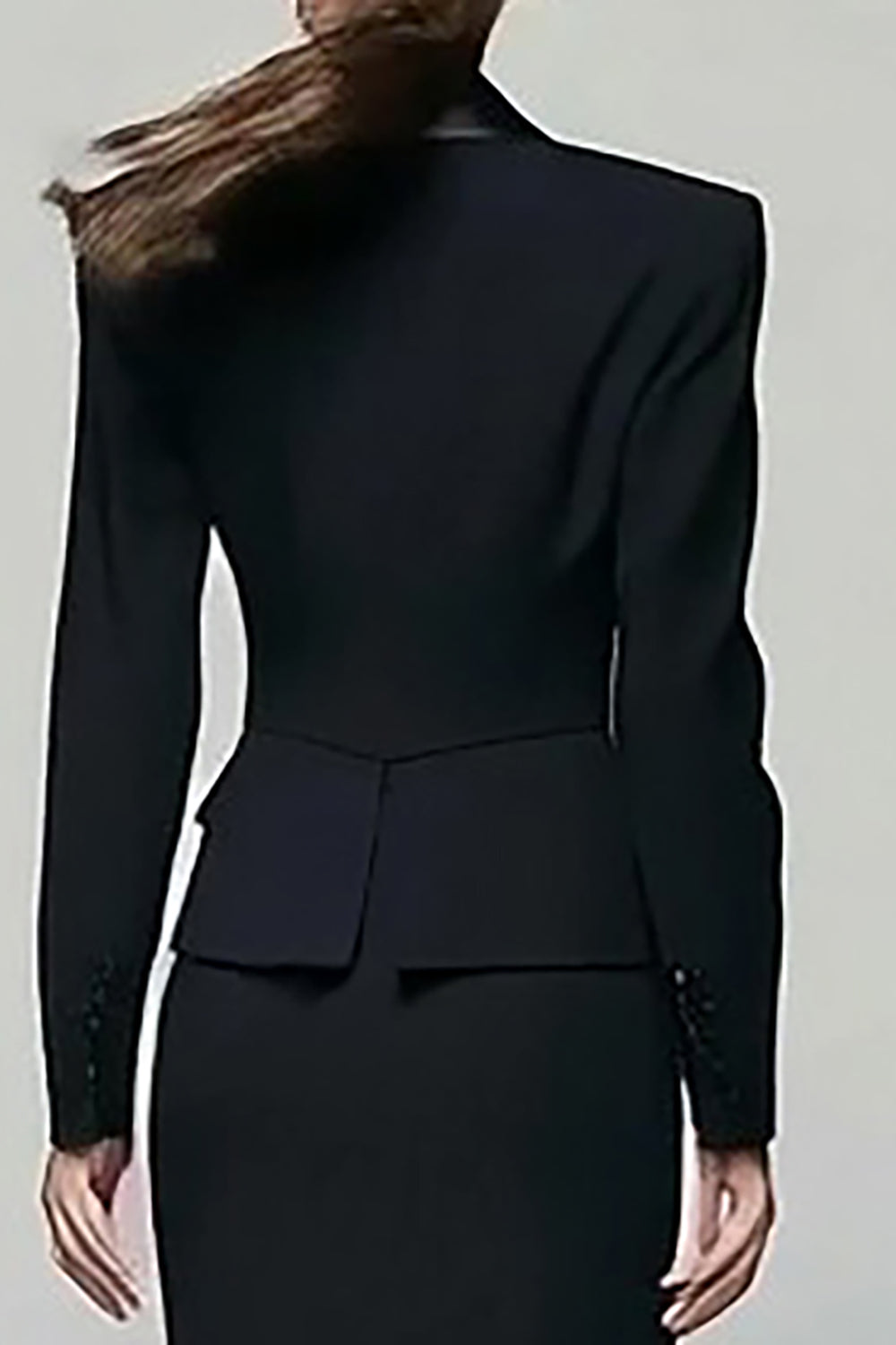 Black Peak Lapel Single Breasted 2 Piece Work Dress With Slit