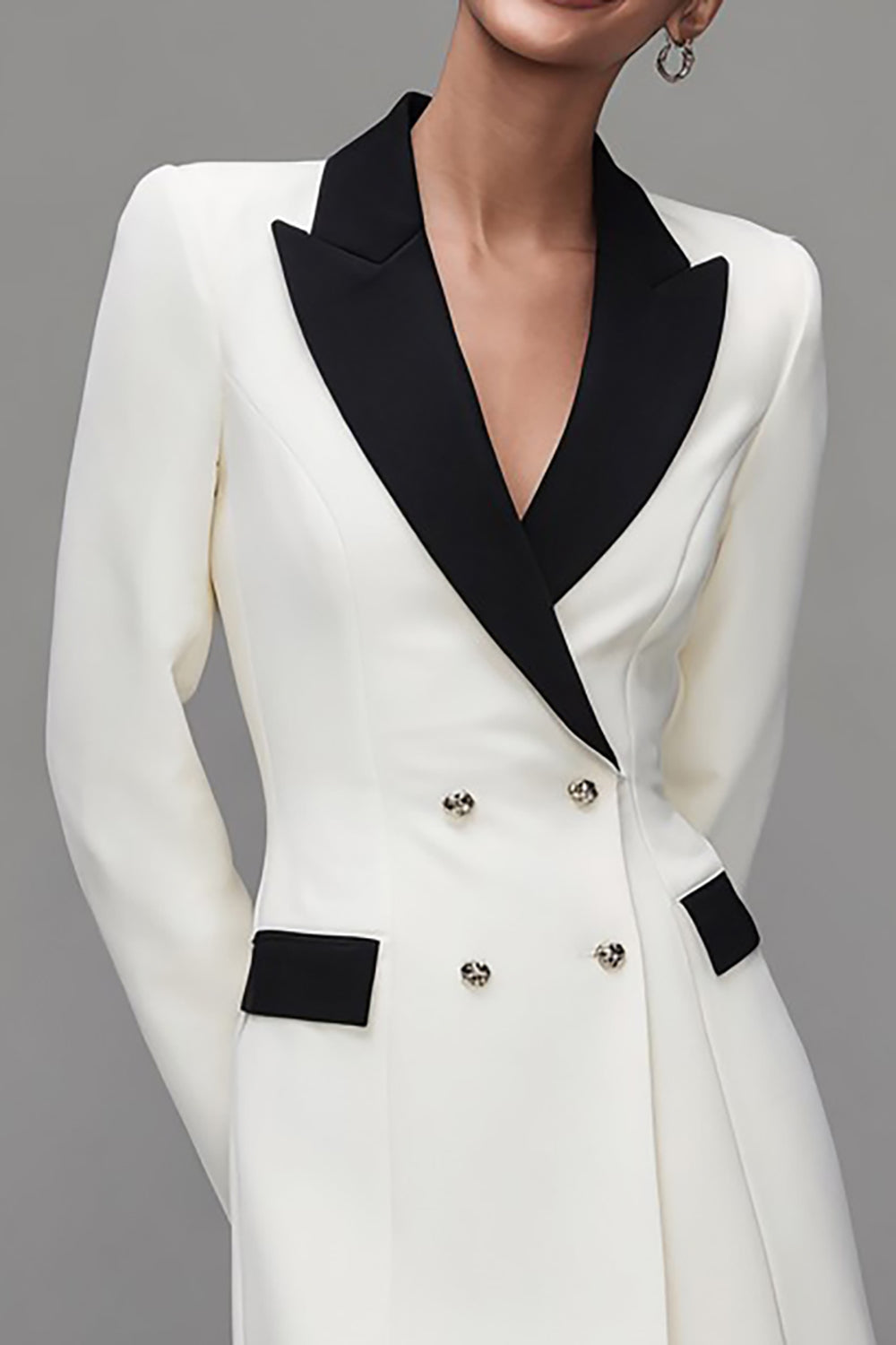 Ivory Peak Lapel Double Breasted Blazer Dress