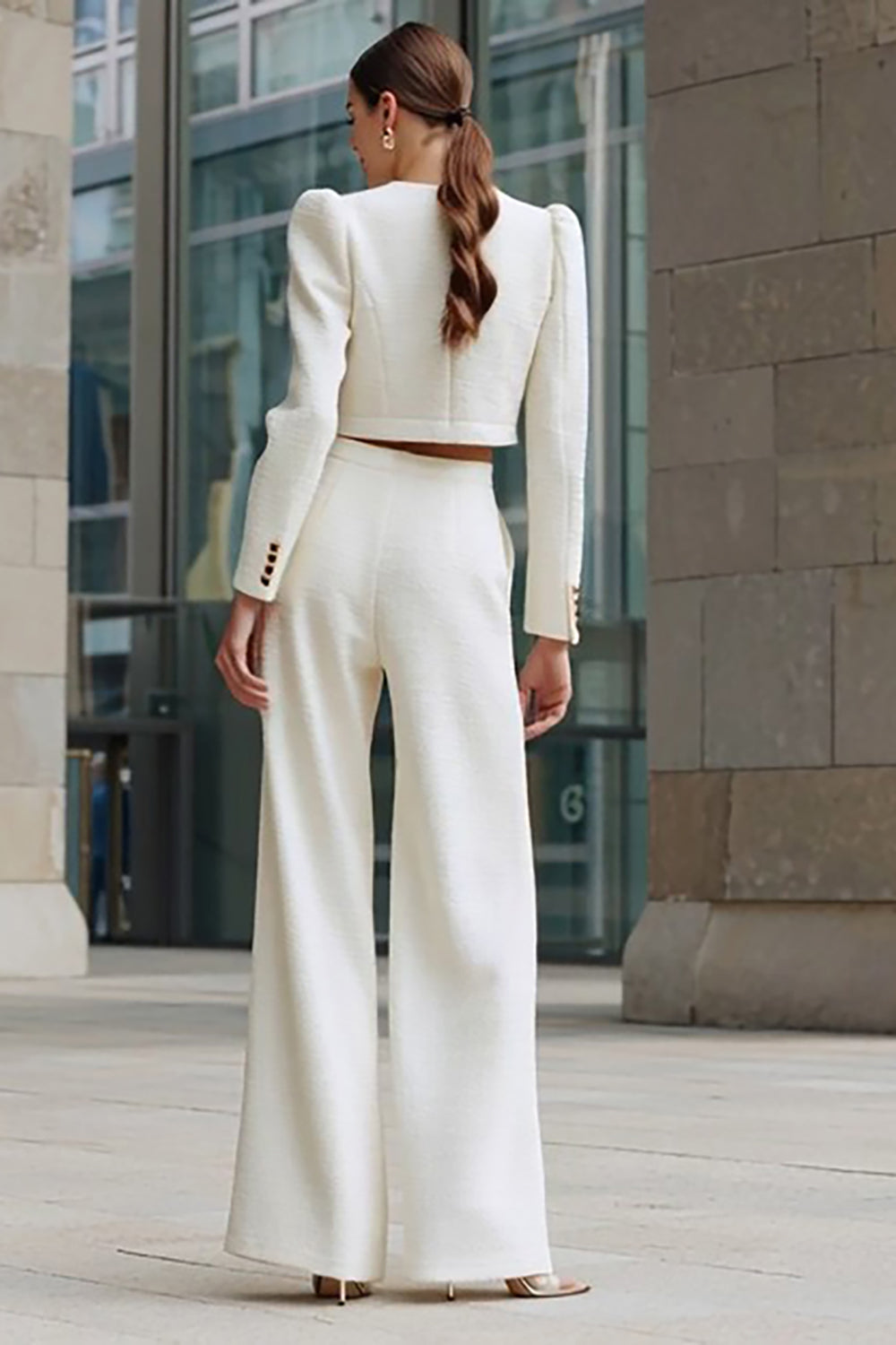 Ivory 2 Piece Single Breasted Women Suits With Pockets
