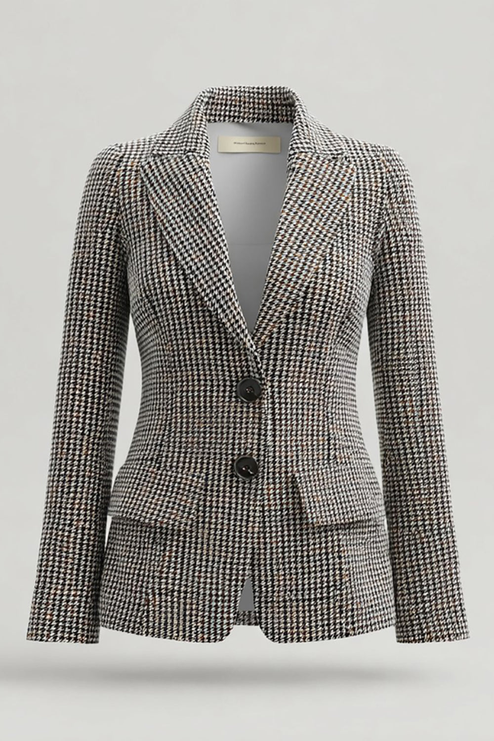 Grey Mix Peak Lapel Single Breasted Houndstooth Women Blazer