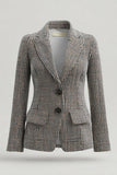 Grey Mix Peak Lapel Single Breasted Houndstooth Women Blazer