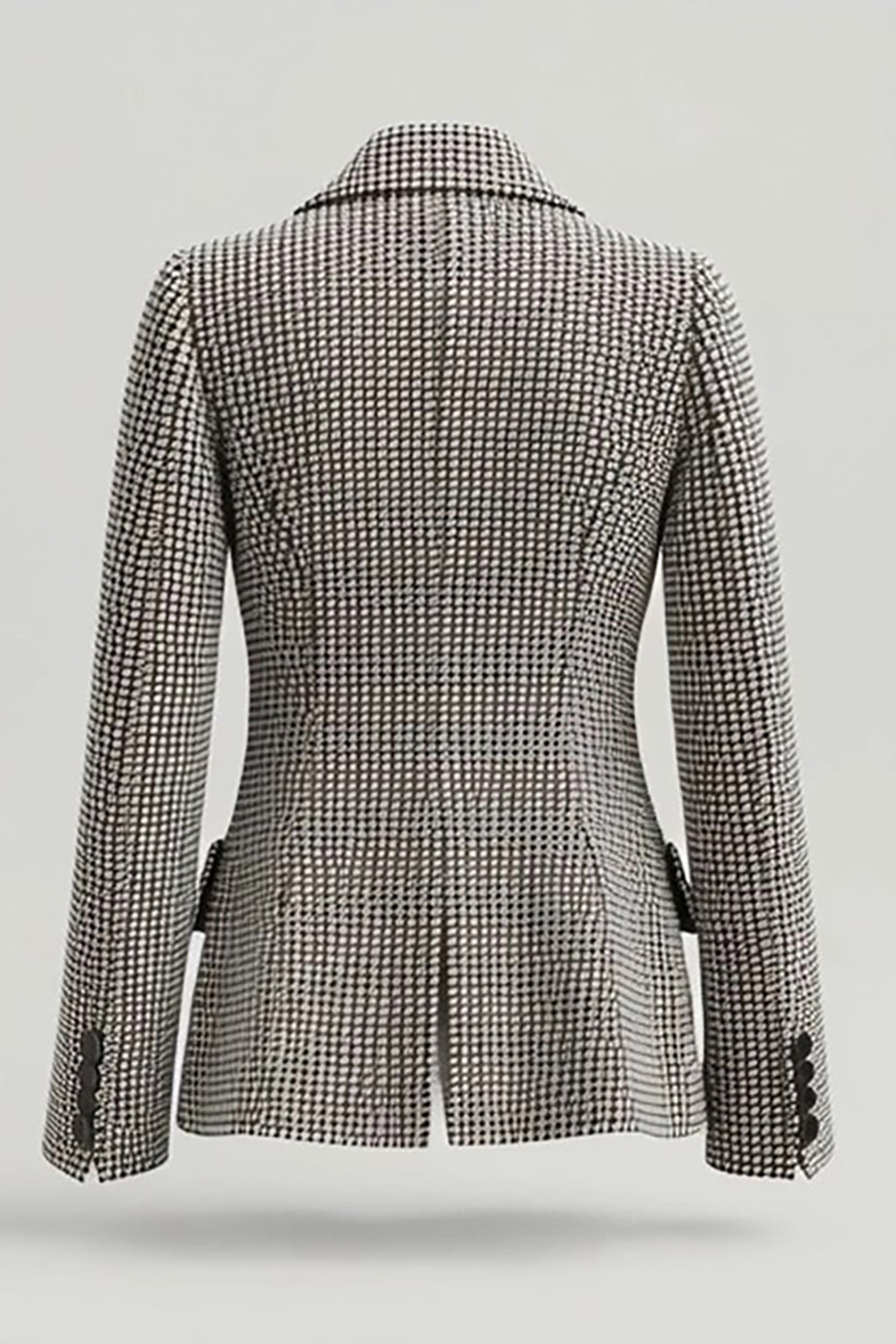 Grey Mix Peak Lapel Single Breasted Houndstooth Women Blazer
