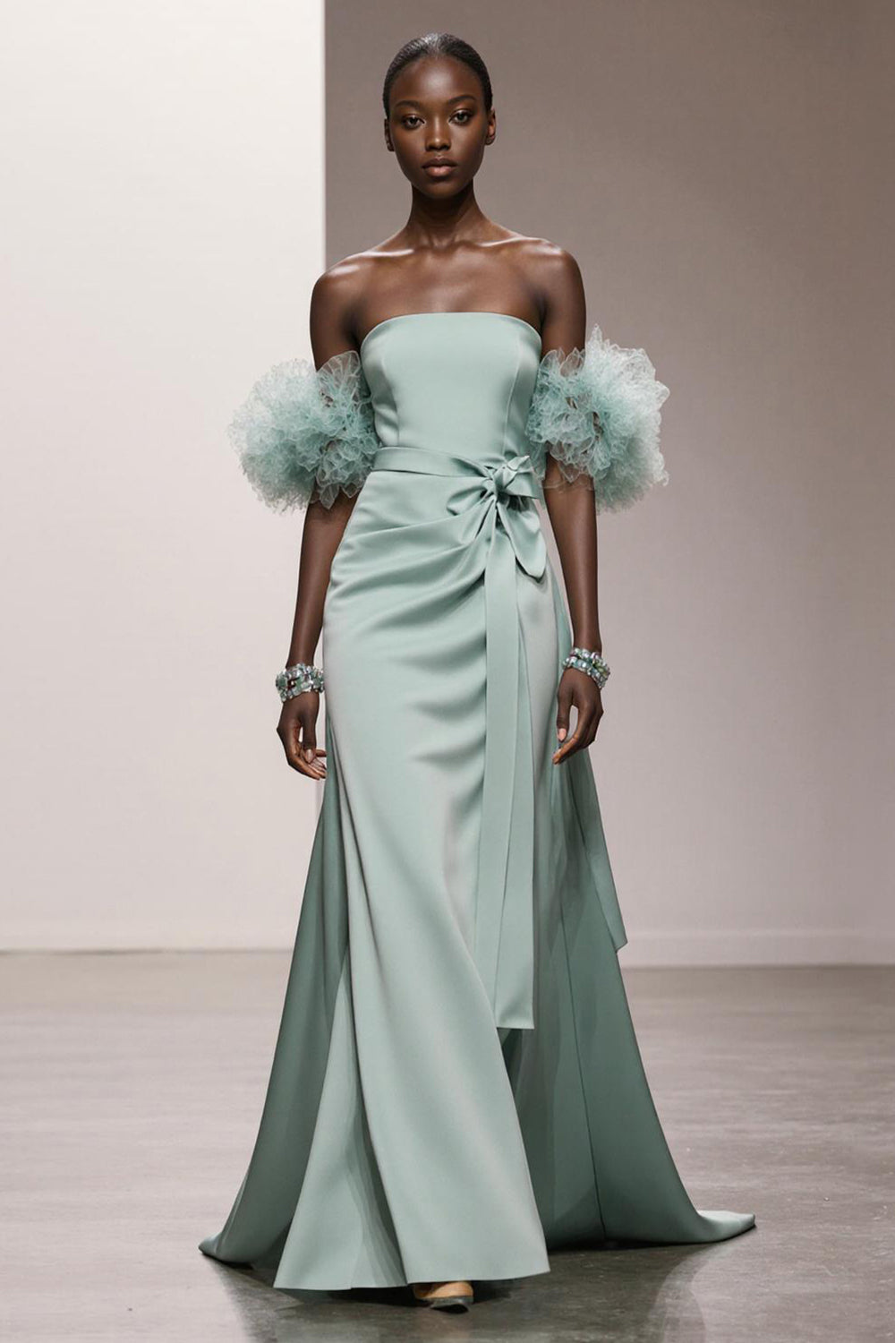 Strapless Mint Green A Line Satin Gala Dress