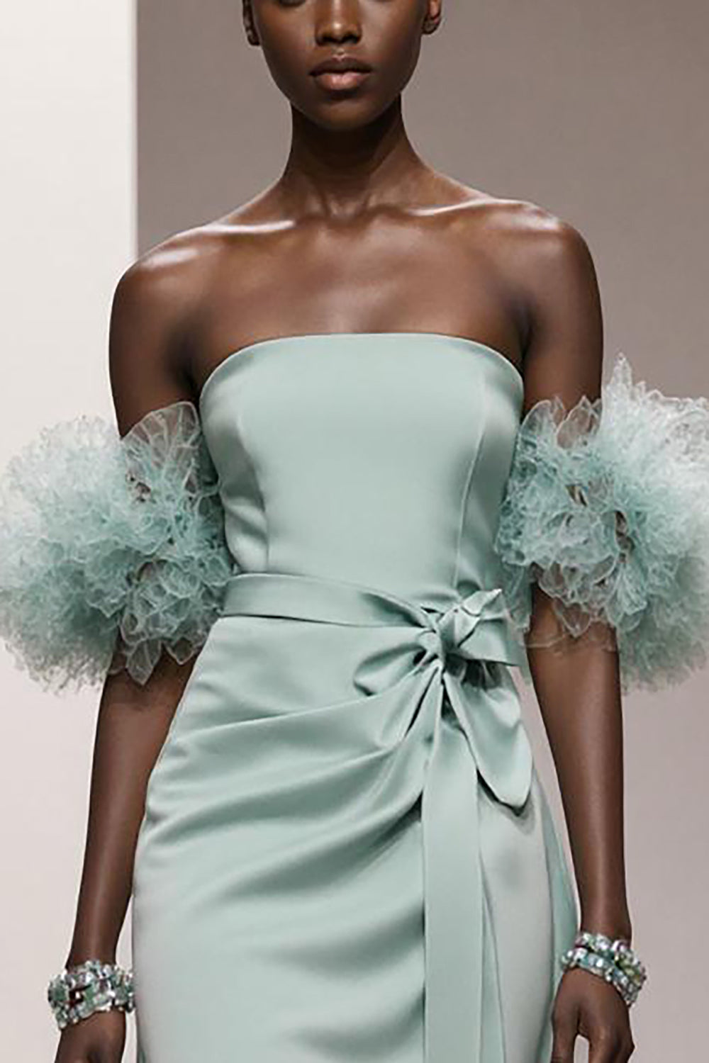 Strapless Mint Green A Line Satin Gala Dress