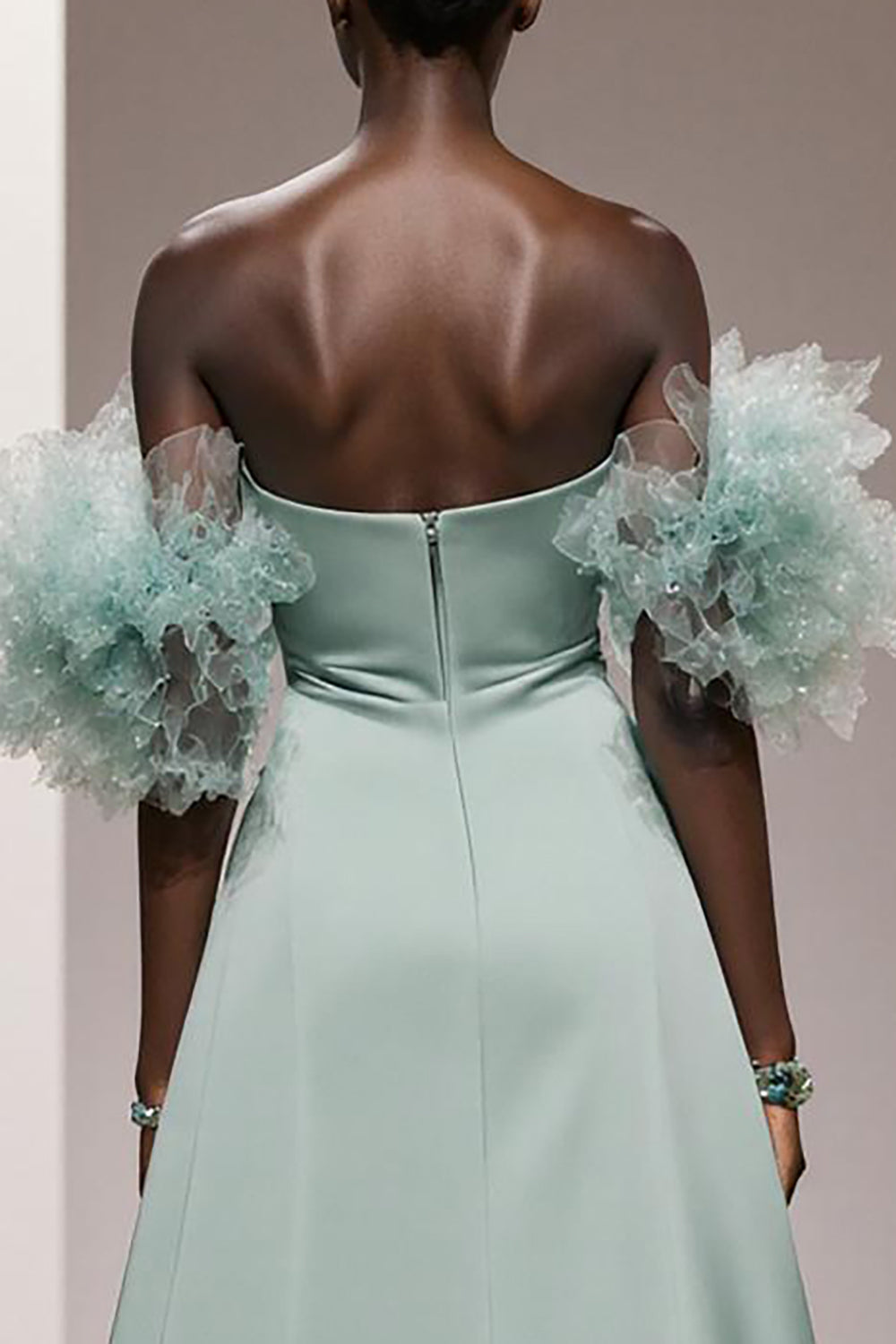 Strapless Mint Green A Line Satin Gala Dress