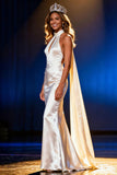 White Halter Mermaid Satin Pageant Dress with Neck Sash