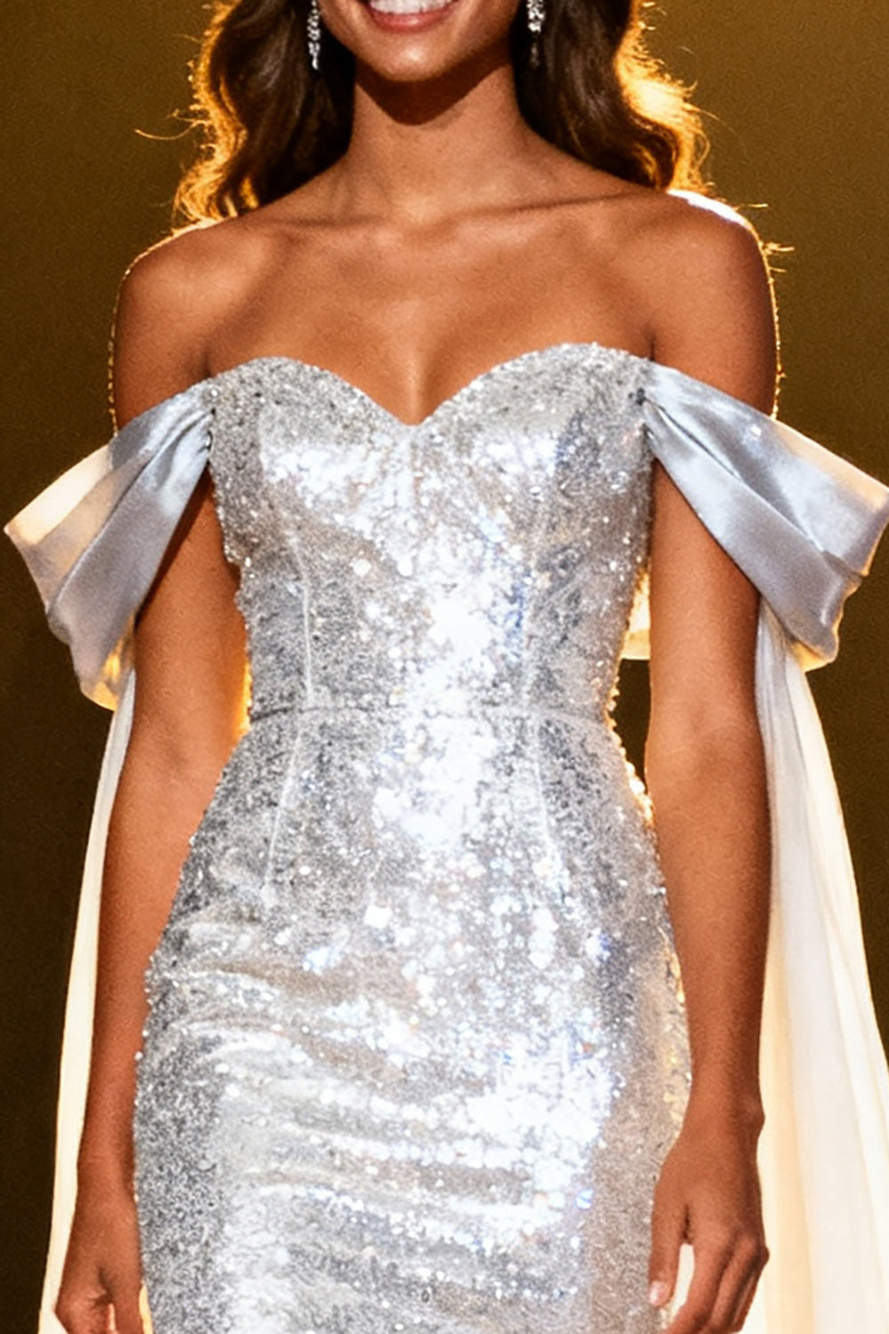 Off The Shoulder Mermaid Silver Pageant Dress With Sequins