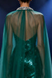 Sparkly Dark Green Mermaid Halter Pageant Dress with Overlay