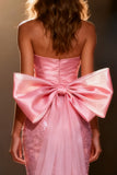 Sparkly Light Pink Strapless Bow Mermaid Pageant Dress With Slit