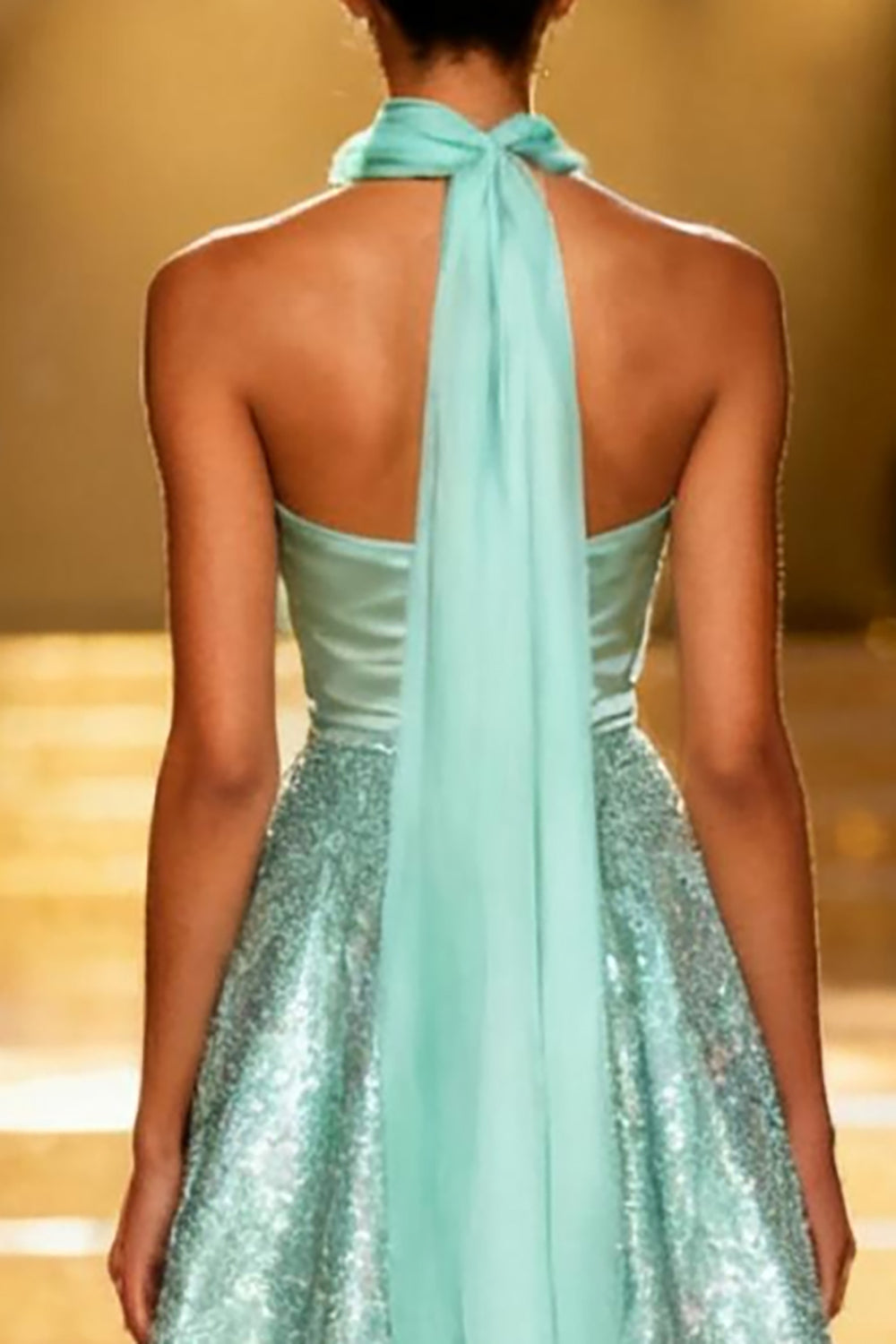 Mint Green Strapless A-Line Sequin Pageant Dress With Neck Sash