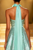 Mint Green Strapless A-Line Sequin Pageant Dress With Neck Sash