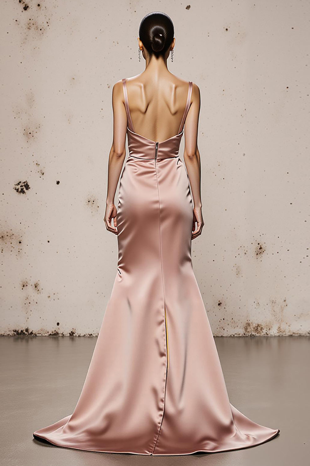 Light Pink Satin Mermaid Long Evening Dress With Slit