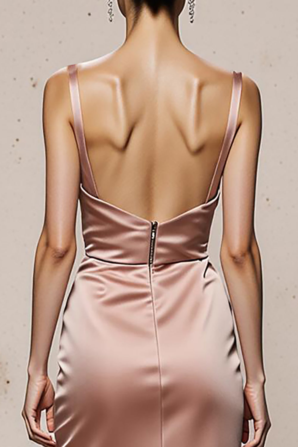 Light Pink Satin Mermaid Long Evening Dress With Slit