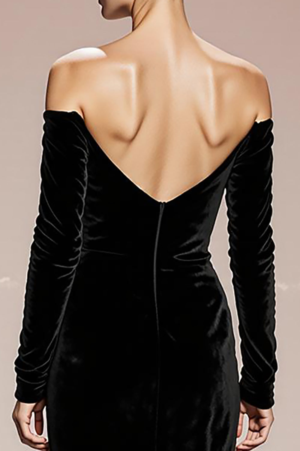 Off The Shoulder Velvet Black Mermaid Maxi Gala Dress with Long Sleeves