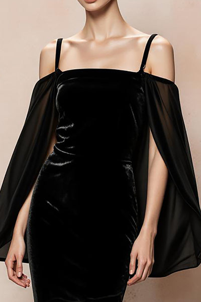 Berylove Women Mermaid Evening Dress Velvet Black Tie Dress With Cape