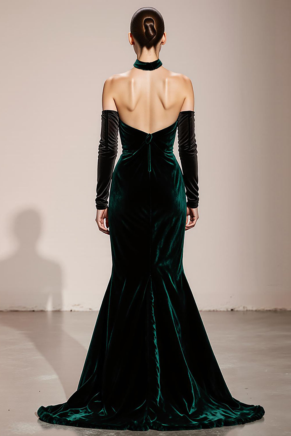 Velvet Halter Mermaid Dark Green Evening Dress