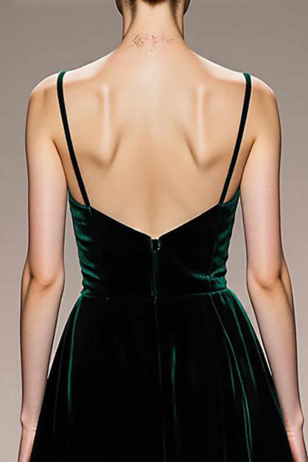 Velvet Dark Green A-Line Spaghetti Straps Evening Dress With Slit