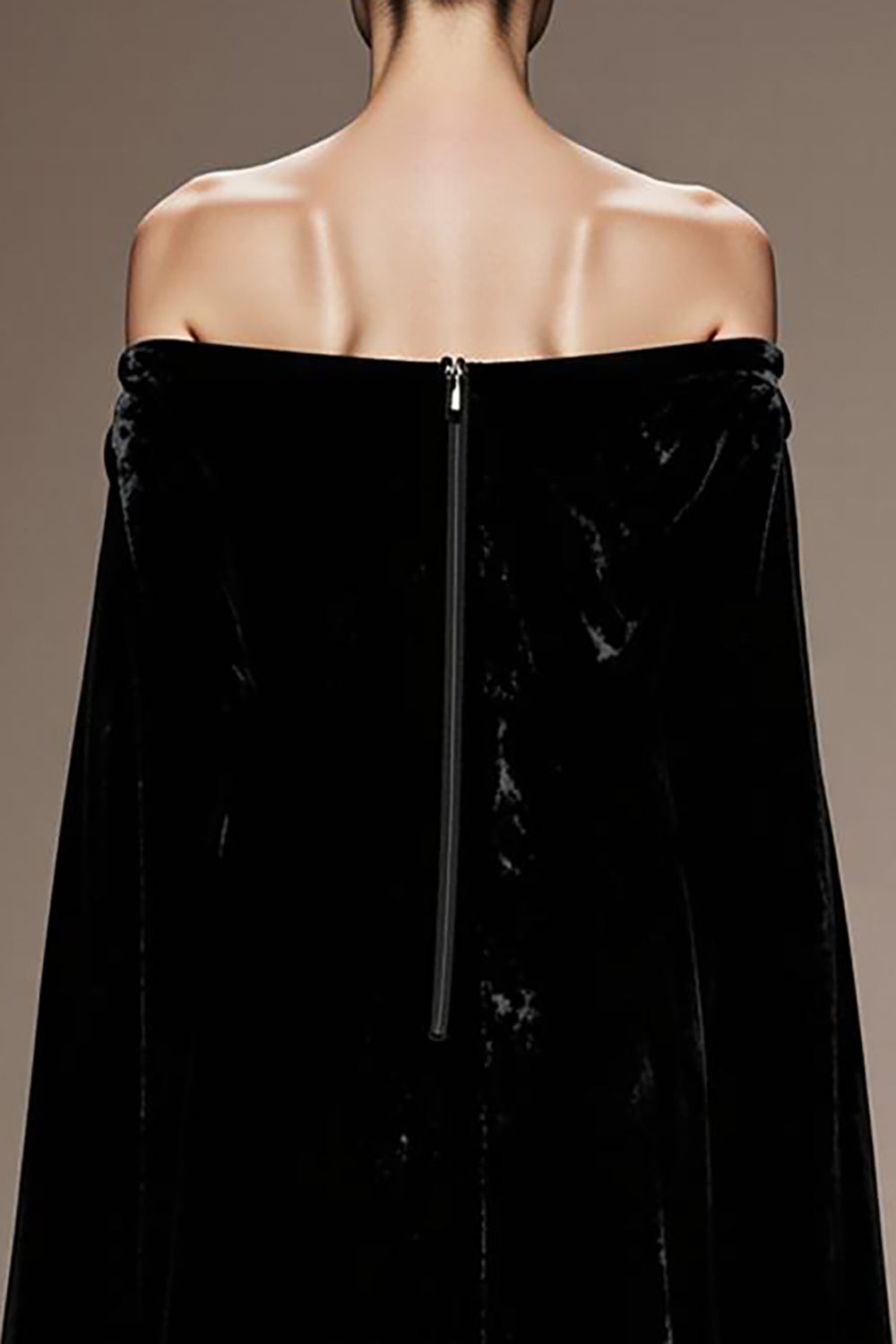 Black Off The Shoulder Velvet Evening Dress with Cloak