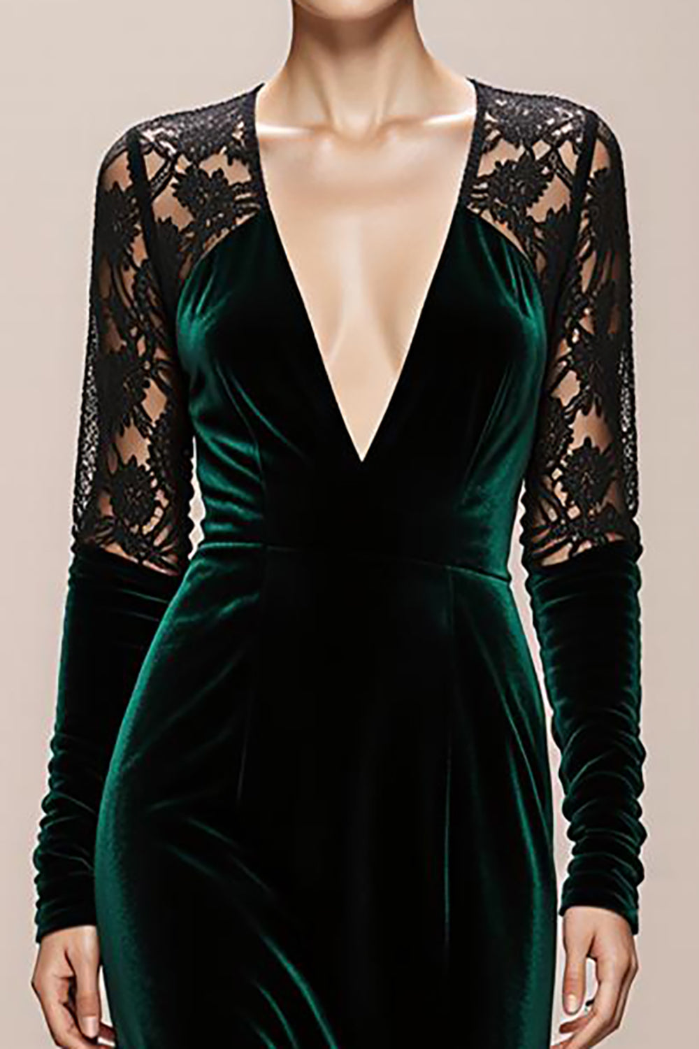 Mermaid Velvet Deep V-Neck Dark Green Evening Dress