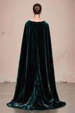 Velvet Dark Green Maxi Evening Dress with Cloak