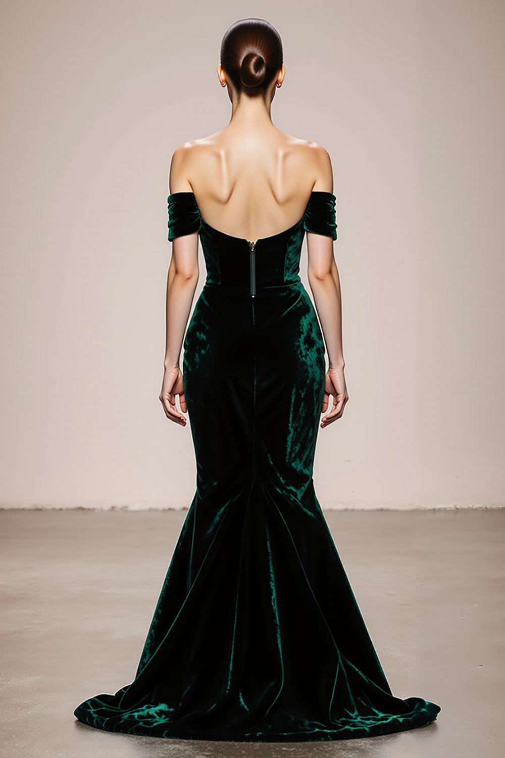 Mermaid Off The Shoulder Velvet Dark Green Evening Dress