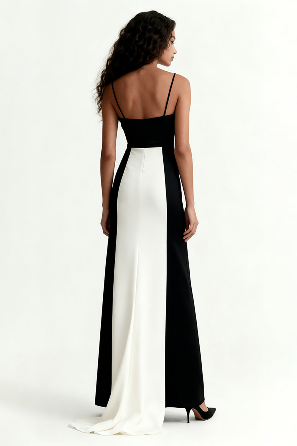 Black and White A-Line Spaghetti Straps Formal Dress