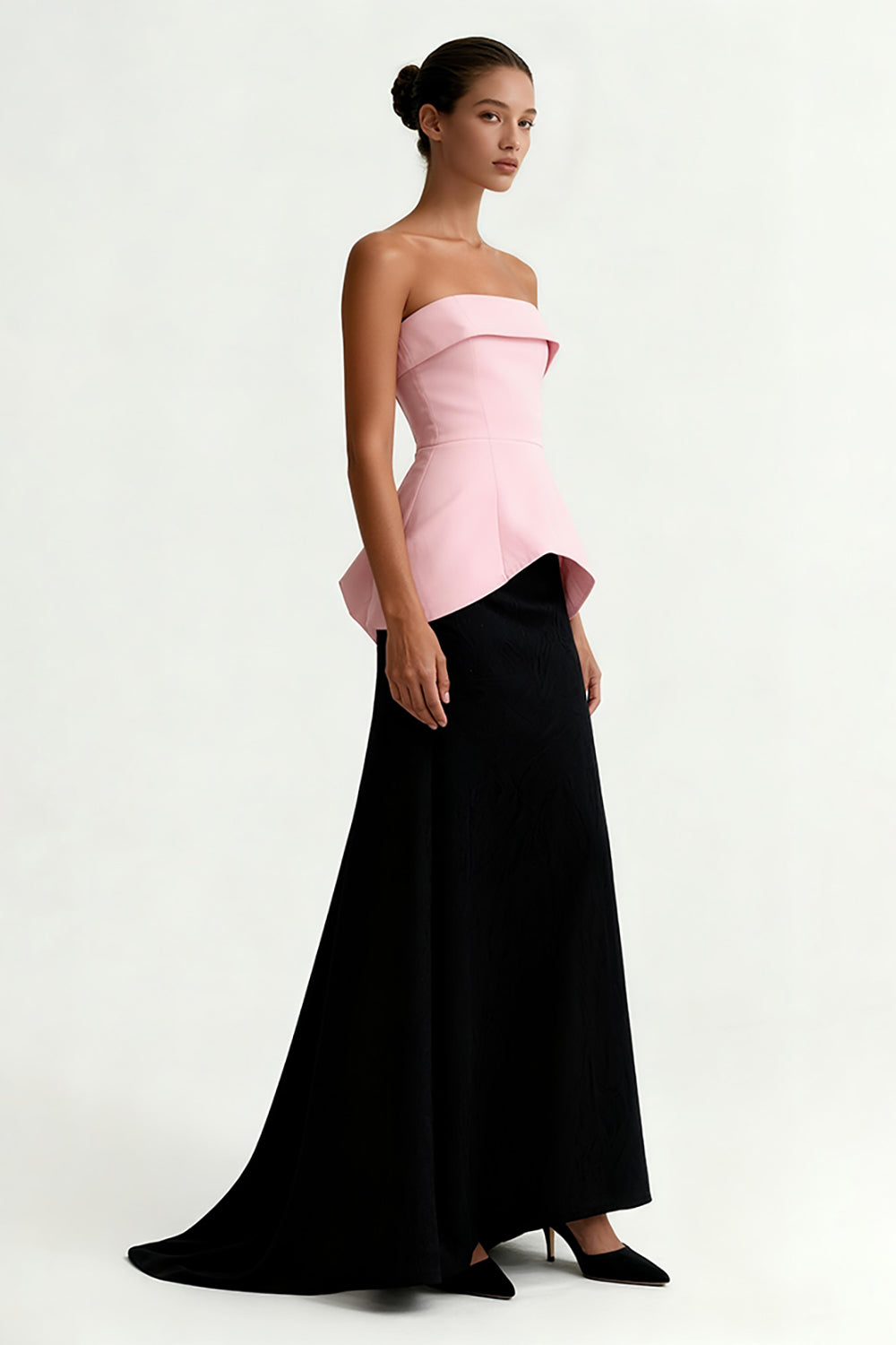 Strapless Black and Pink A-Line Long Formal Dress