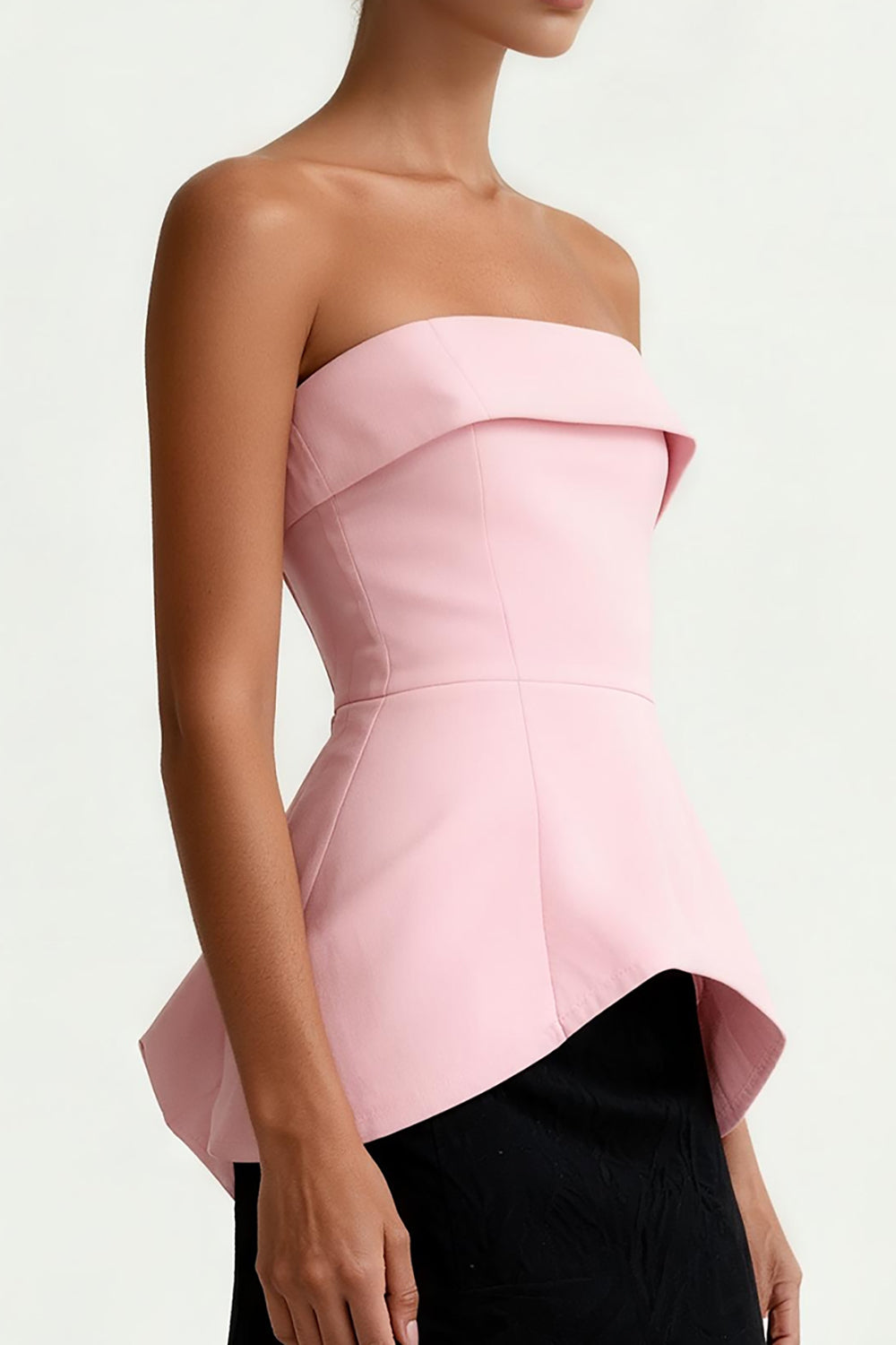 Strapless Black and Pink A-Line Long Formal Dress