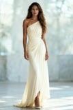 Ivory One Shoulder Sheath Ruched Maxi Formal Dress
