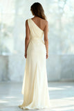 Ivory One Shoulder Sheath Ruched Maxi Formal Dress