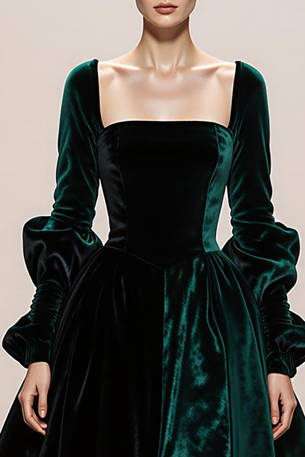 Dark Green Velvet A-Line Long Sleeve Maxi Evening Dress