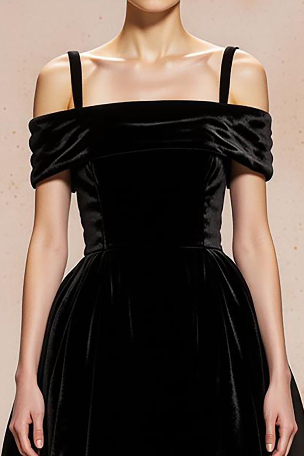 Black A-Line Velvet Cold Shoulder Maxi Evening Dress