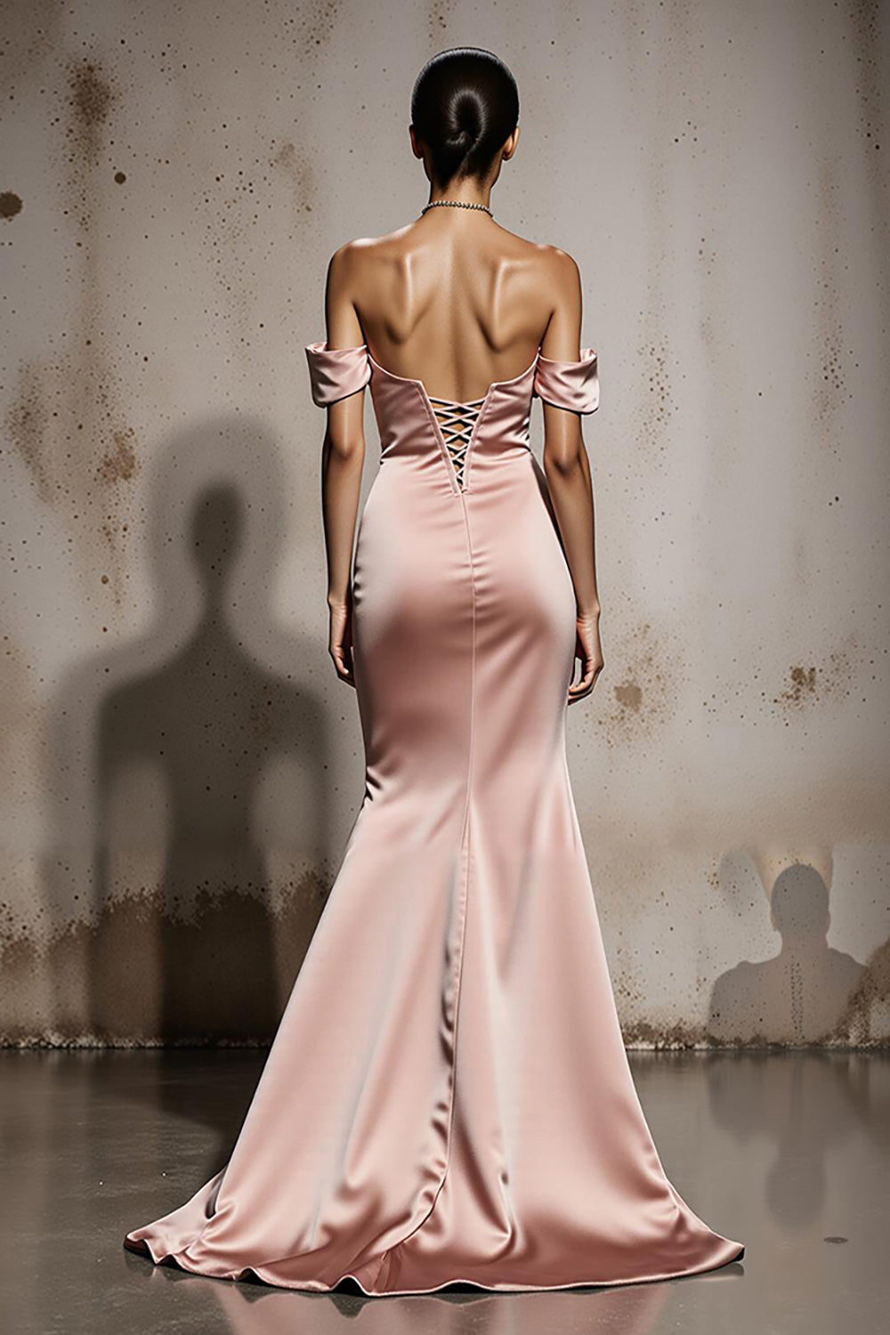 Mermaid Off The Shoulder Light Pink Satin Maxi Evening Dress