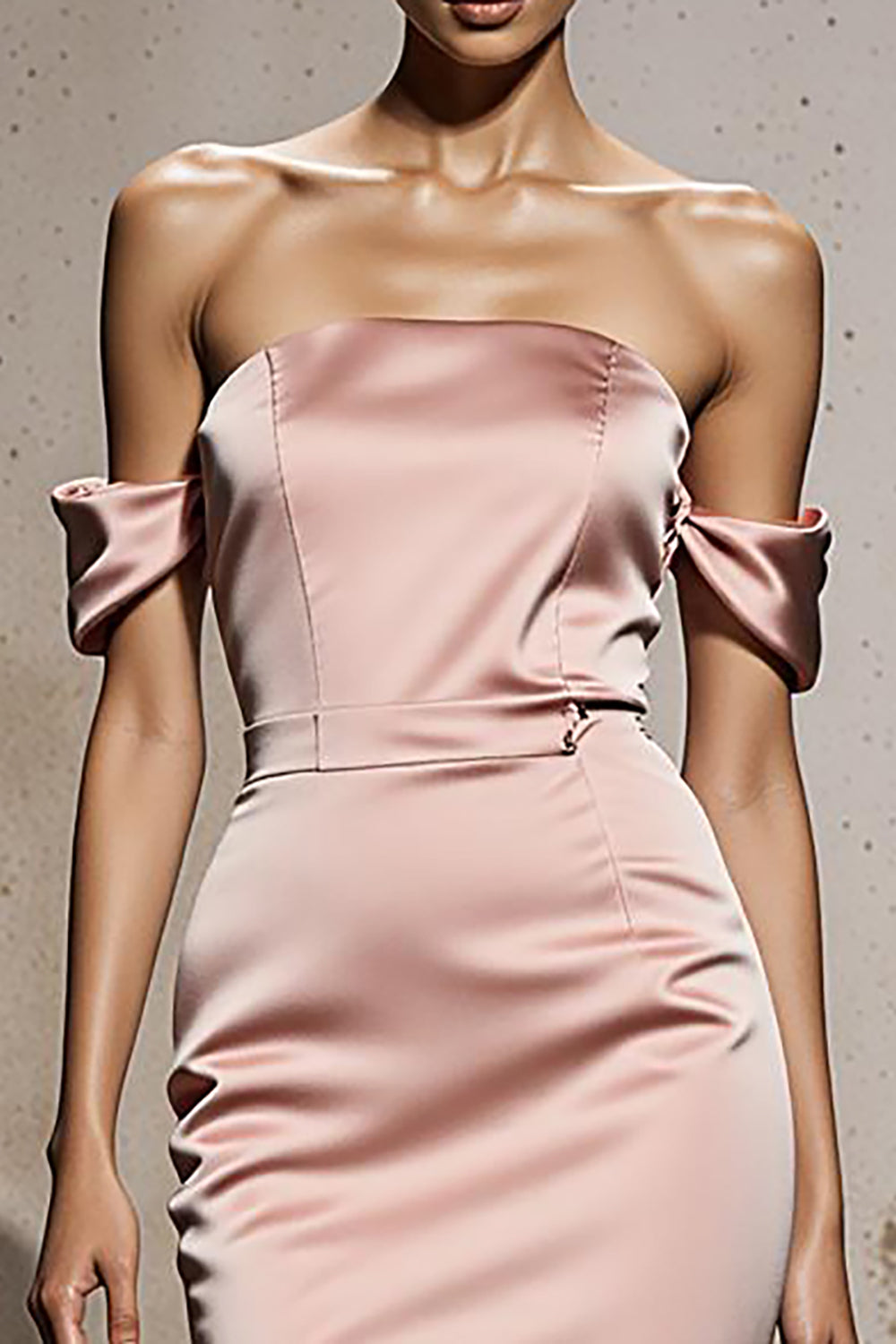 Mermaid Off The Shoulder Light Pink Satin Maxi Evening Dress