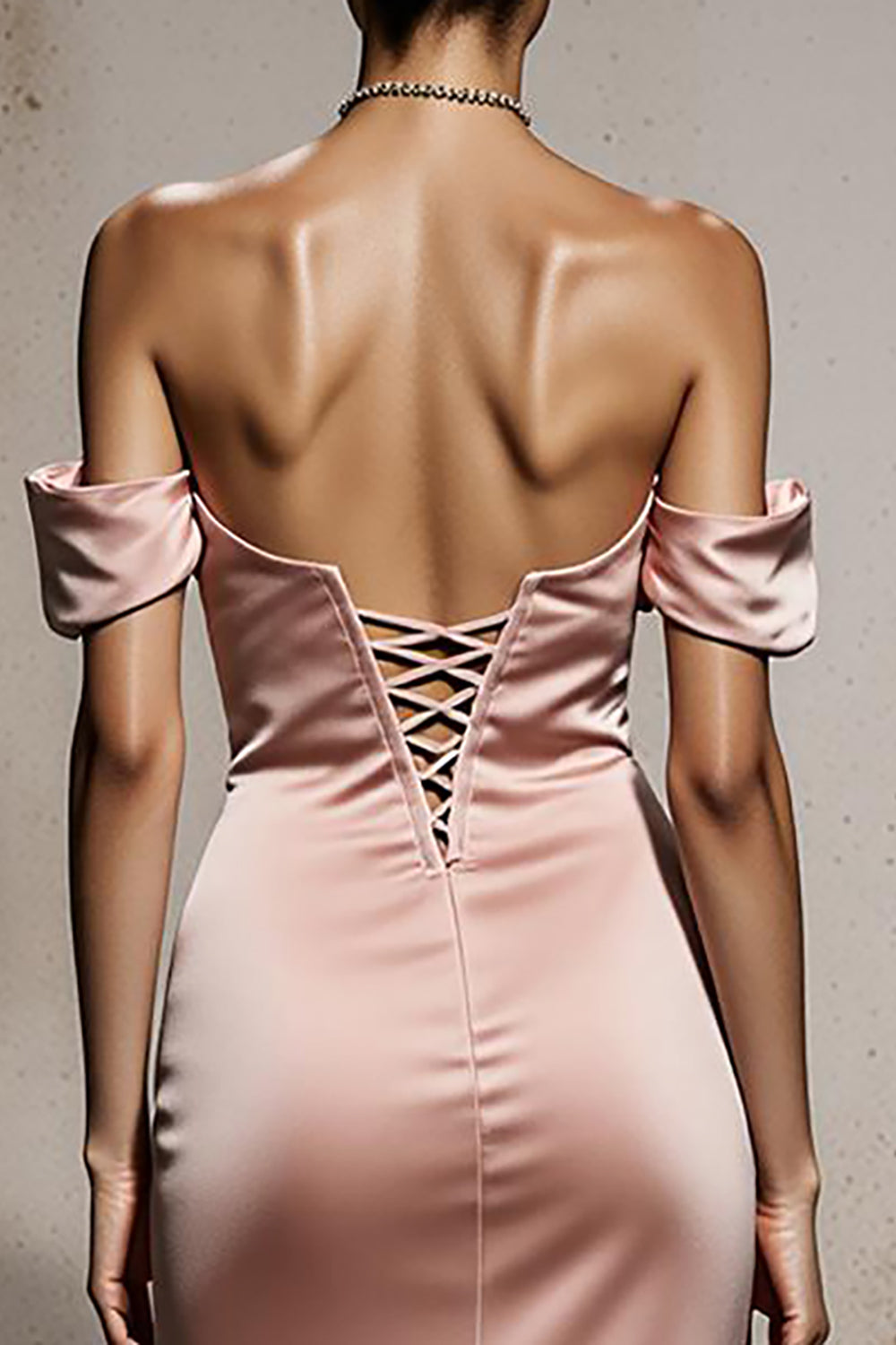 Mermaid Off The Shoulder Light Pink Satin Maxi Evening Dress