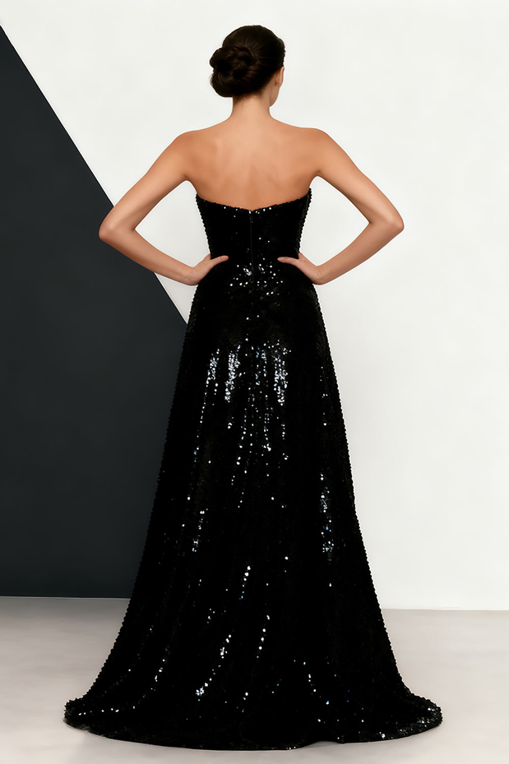 Black and White Strapless Mermaid Evening Dress With Sequins