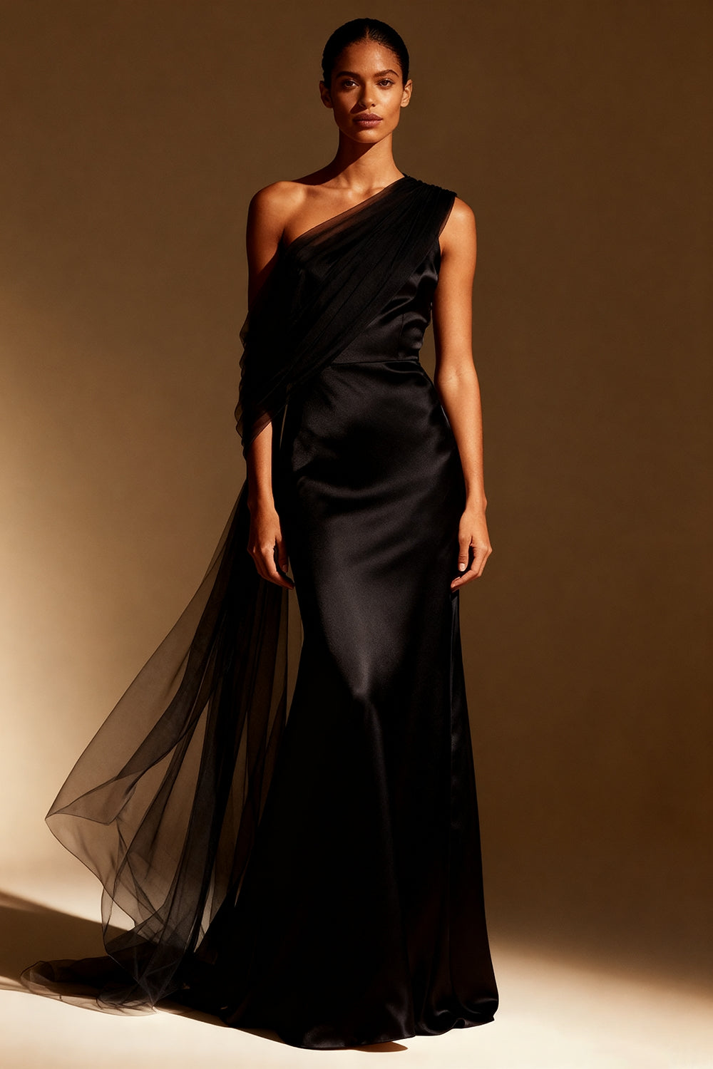 White Mermaid One Shoulder Maxi Evening Dress with Sash