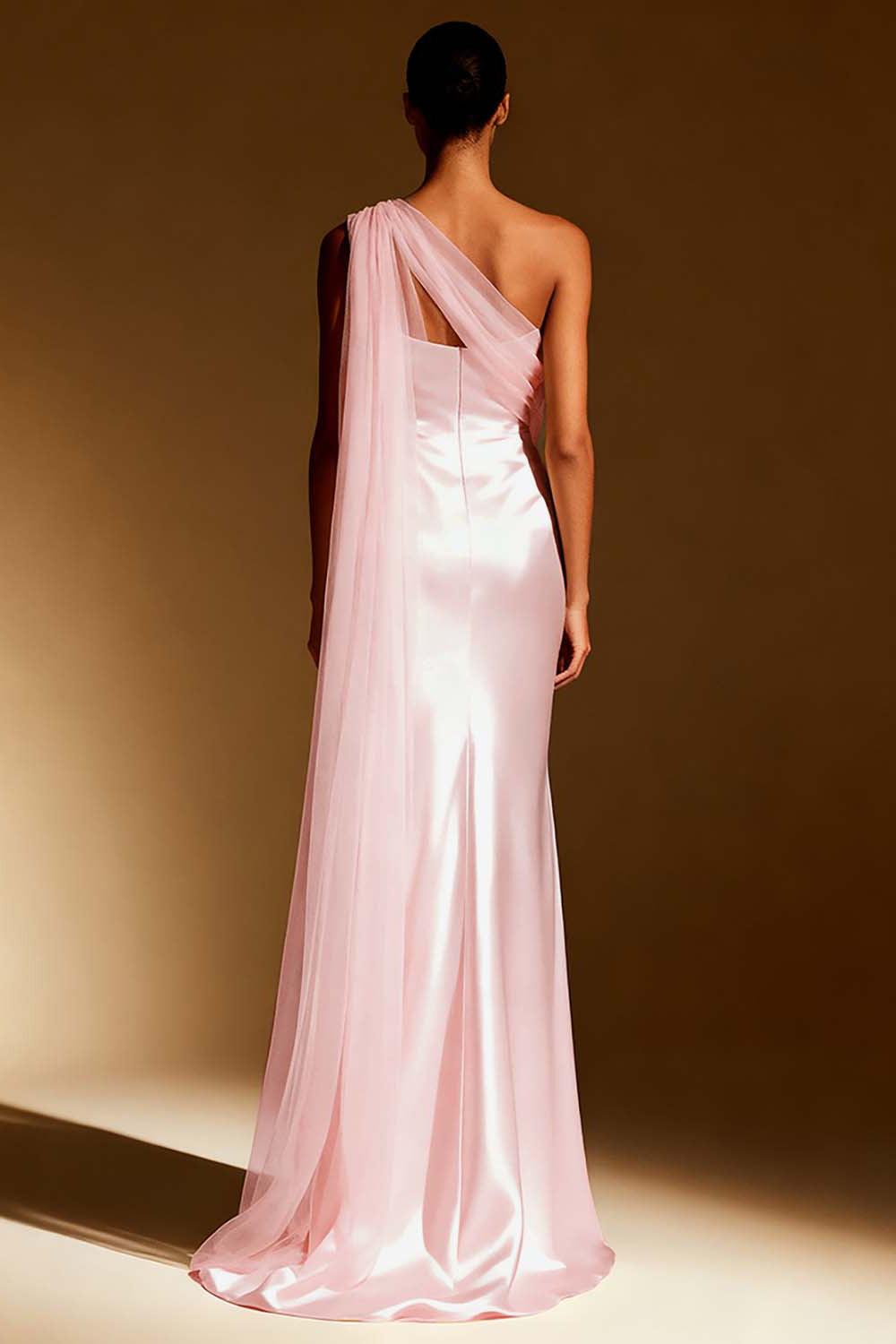 White Mermaid One Shoulder Maxi Evening Dress with Sash