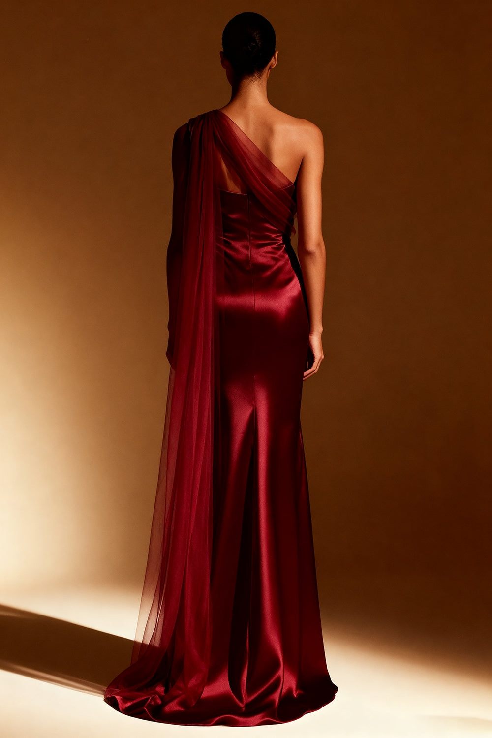 White Mermaid One Shoulder Maxi Evening Dress with Sash