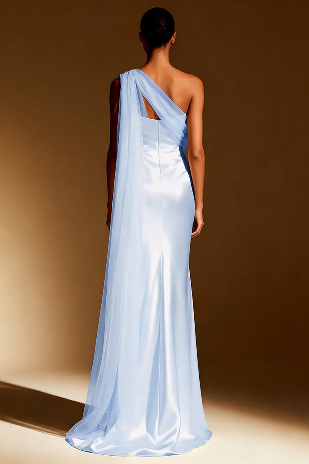 White Mermaid One Shoulder Maxi Evening Dress with Sash