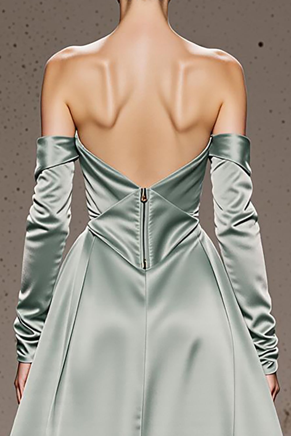 Mint Green A-Line Off The Shoulder Maxi Evening Dress with Long Sleeves