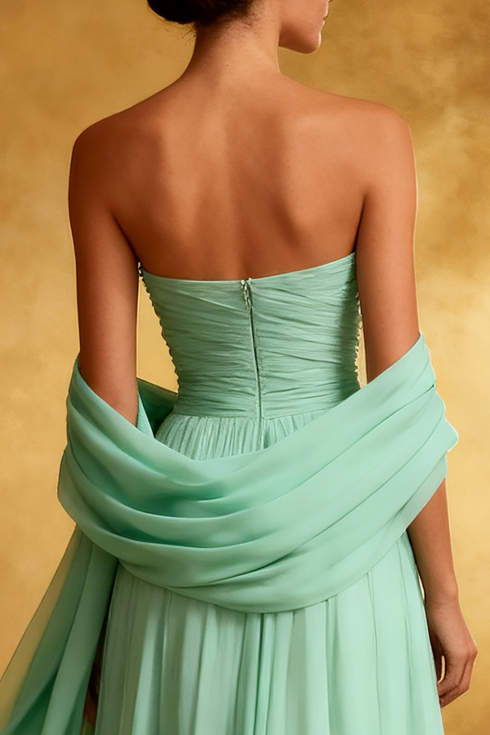 Strapless A-Line Mint Green Maxi Evening Dress with Beading