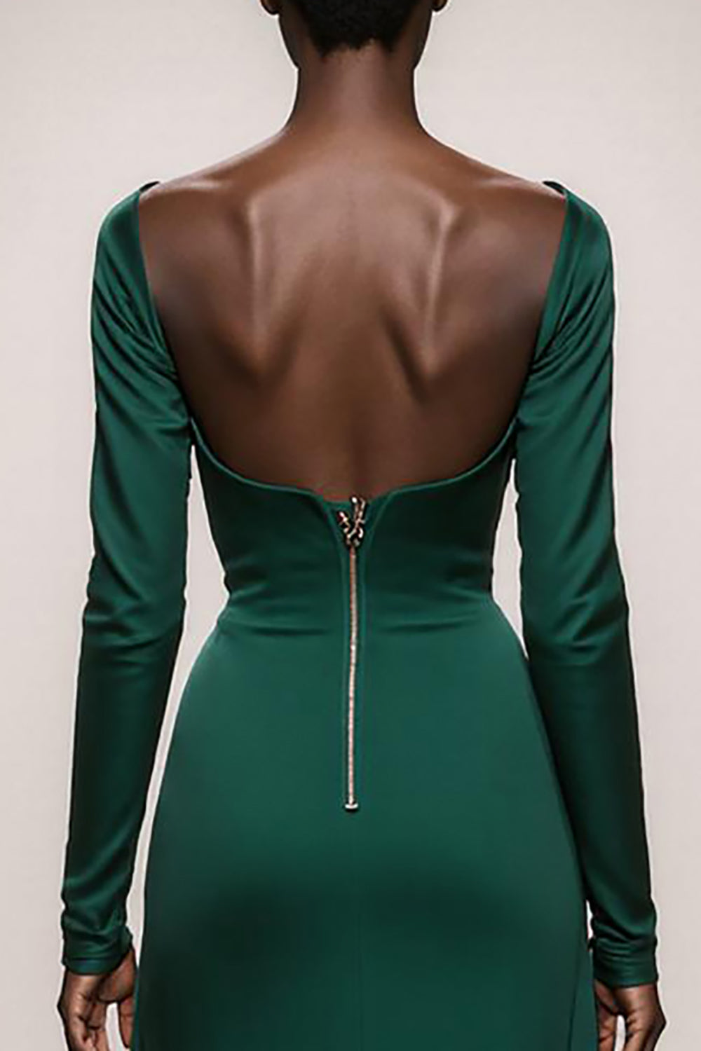 Dark Green Satin Mermaid Evening Dress With Long Sleeves