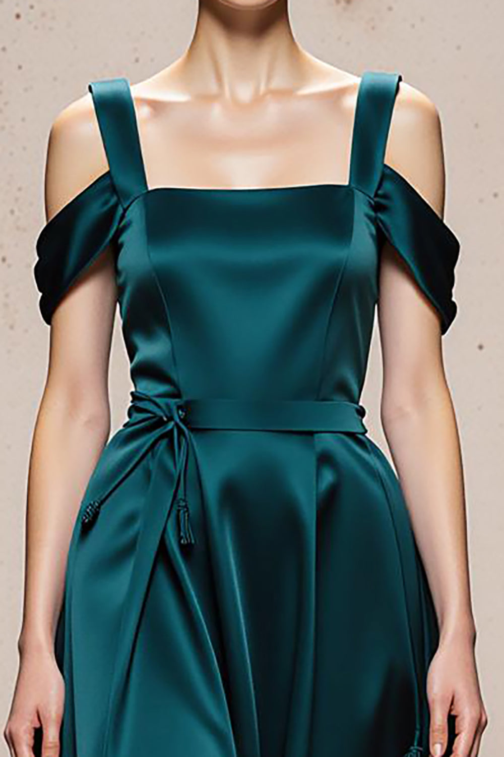 Peacock Blue A-Line Cold Shoulder Satin Evening Dress