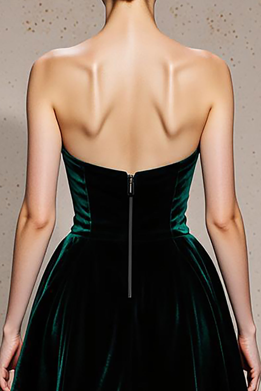 Dark Green Strapless A-Line Velvet Evening Dress With Slit
