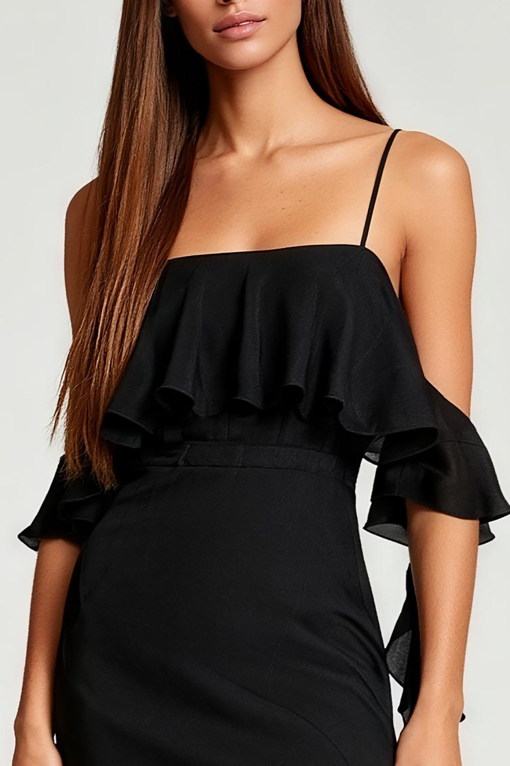 Black Bodycon Cold Shoulder Mini Dress with Ruffles