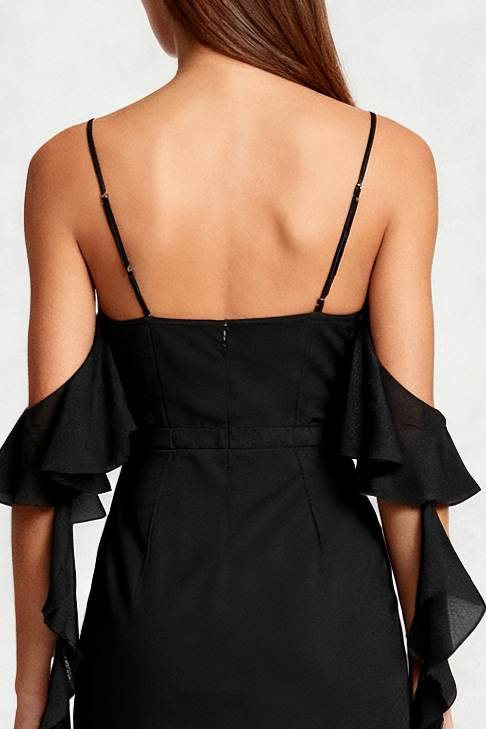 Black Bodycon Cold Shoulder Mini Dress with Ruffles