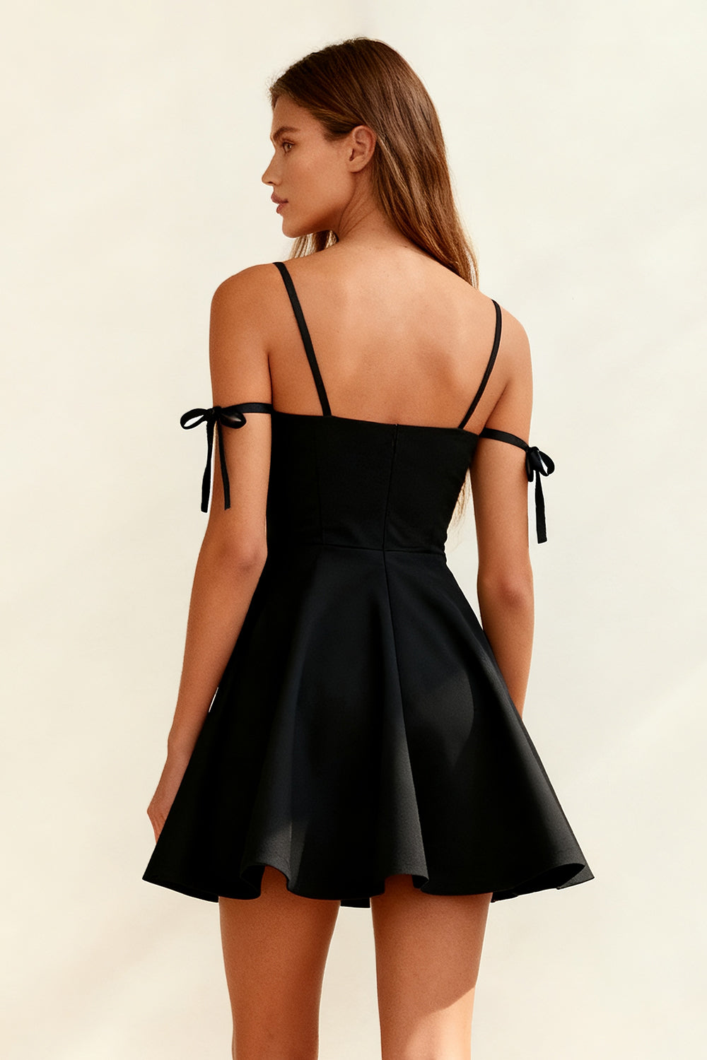 Black Spaghetti Straps A-Line Mini Dress